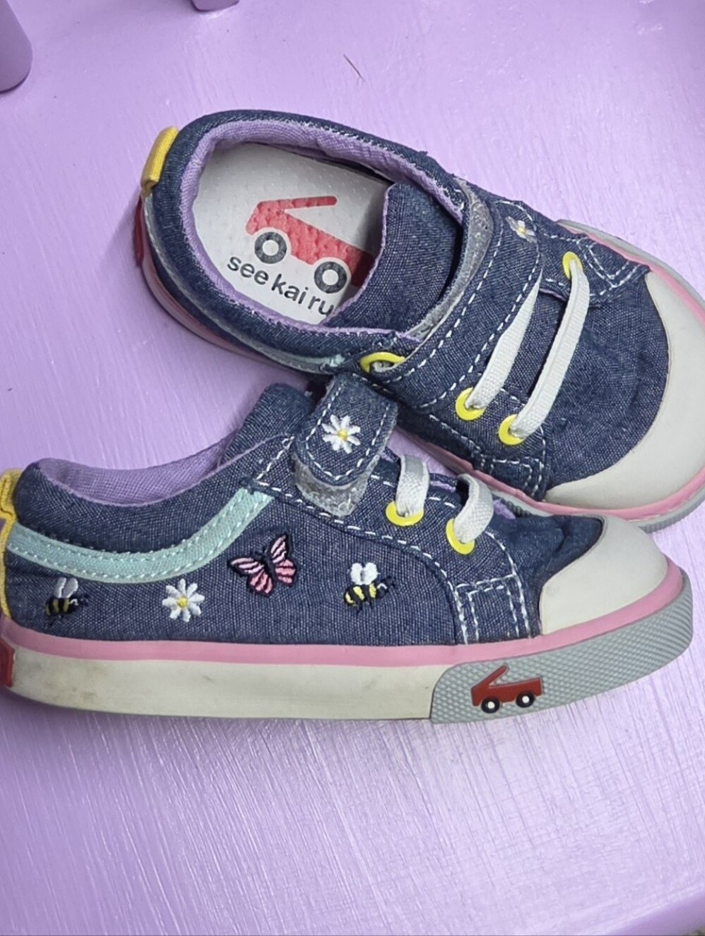 See Kai Run Size 6 Denim Butterfly & Bee Sneakers